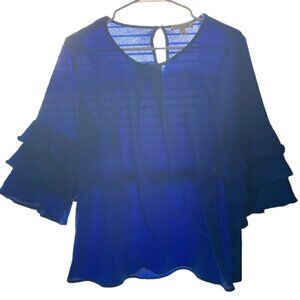 Faith and Joy Royal Blue Ruffled Sleeve Blouse Medium